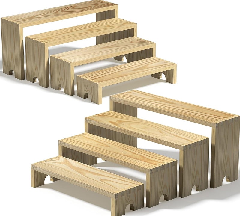 Vecxoty 2 Set Large Wooden Tiered Riser Display Stands for Vendor Events,Stackable Perfume Organizer Cologne Stand for Men Women,Wooden Cupcake Dessert Stand,Wood Dessert Table Display Set,Food Display Risers for Party（12-11.2-10.4-9.6IN） - Image 1